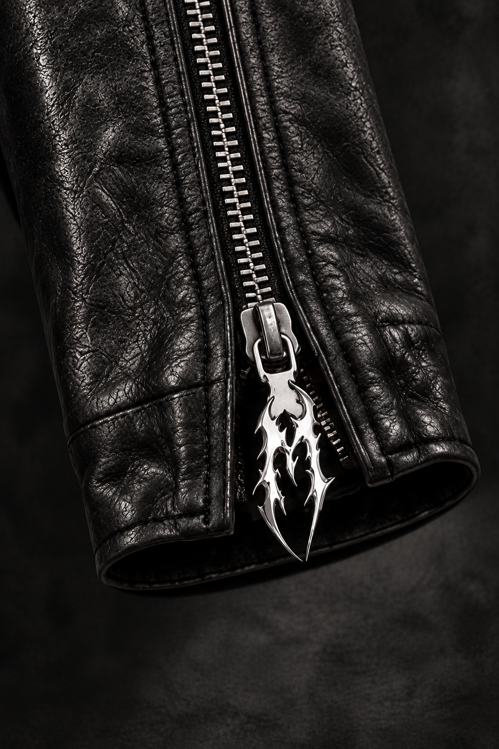 Cuff zipper with chrome M pull