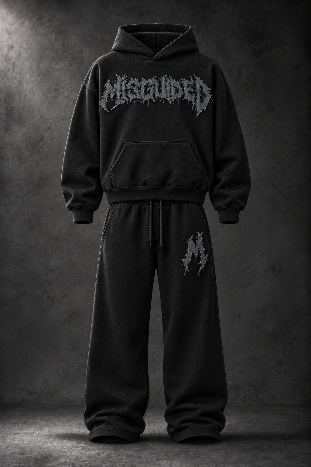 Wanted Tracksuit Black & Charcoal, front
